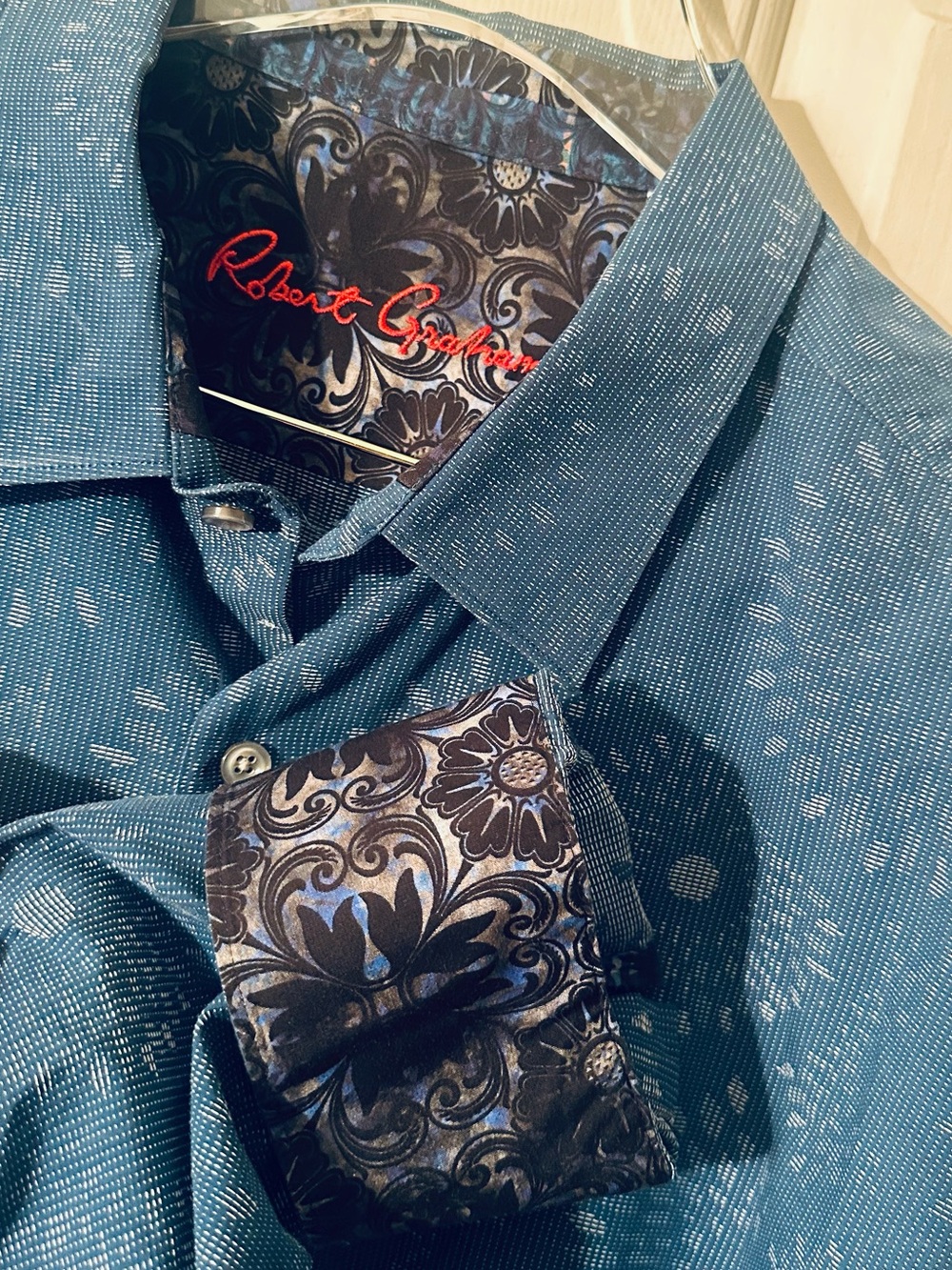 ROBERT GRAHAM 2XL 100% Cotton Contrast Cuffs
Blue Abstract Print Classic Fit